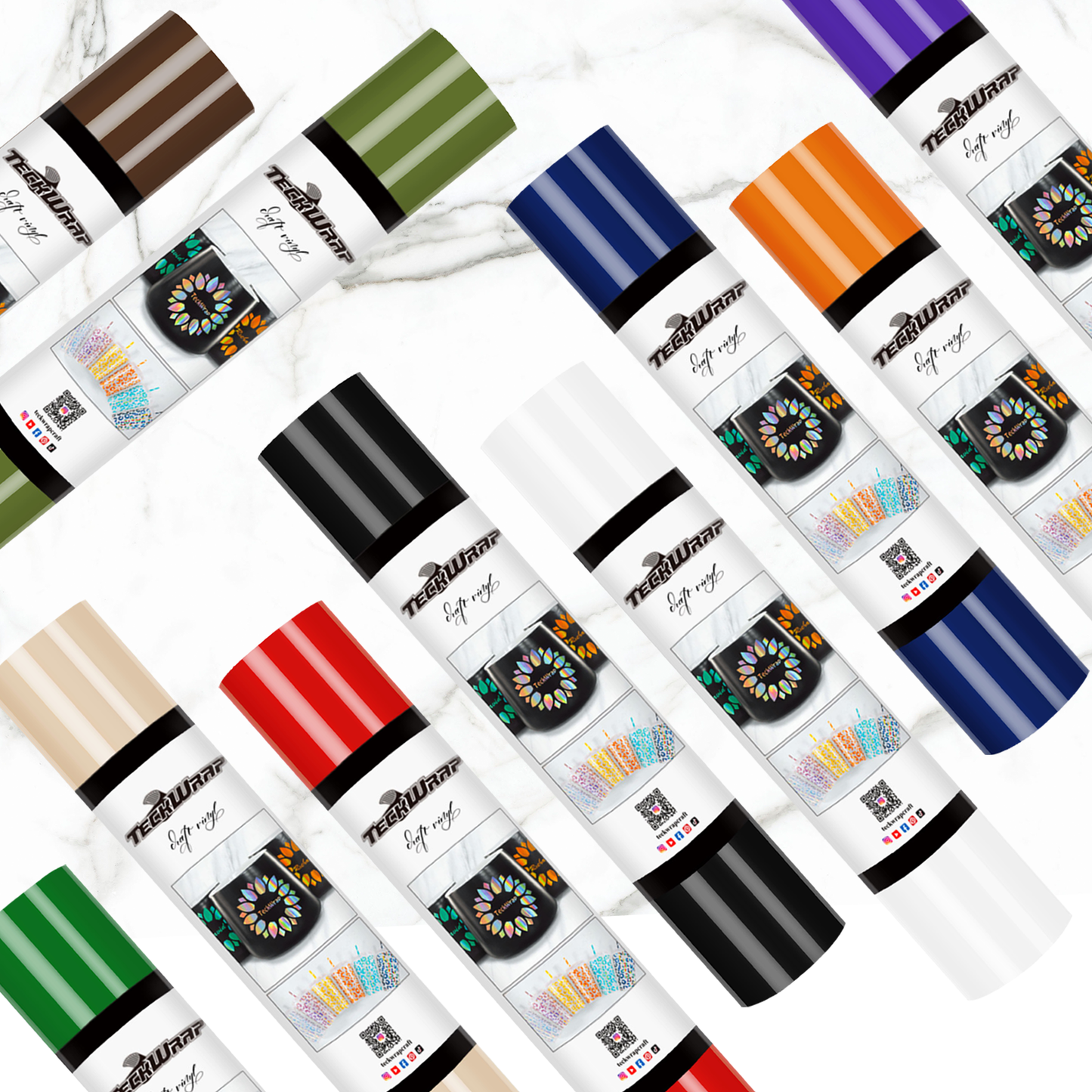 001G Series Basic Colors 5ft Roll Bundle( Glossy) - US to US - TeckwrapCraft