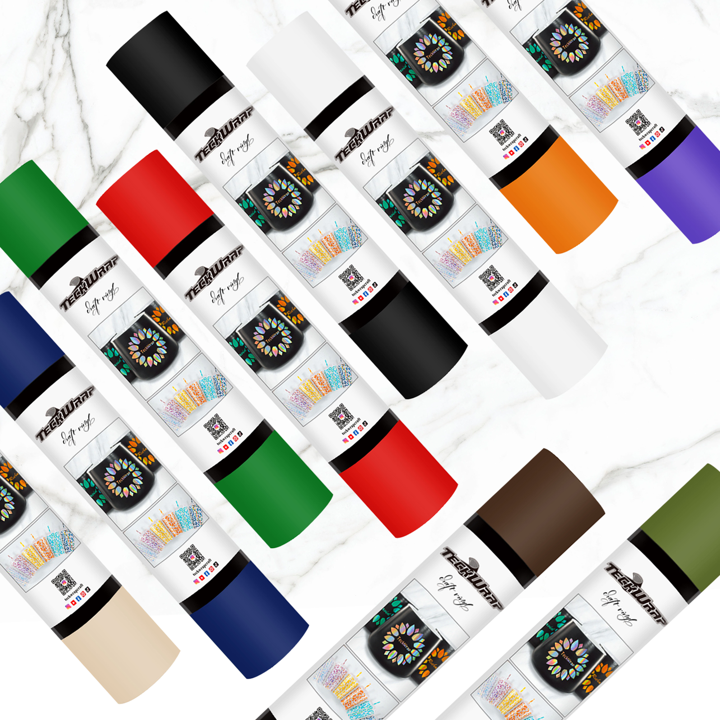 001M Series Basic Colors 5ft Roll Bundle( Matte) - Worldwide - TeckwrapCraft