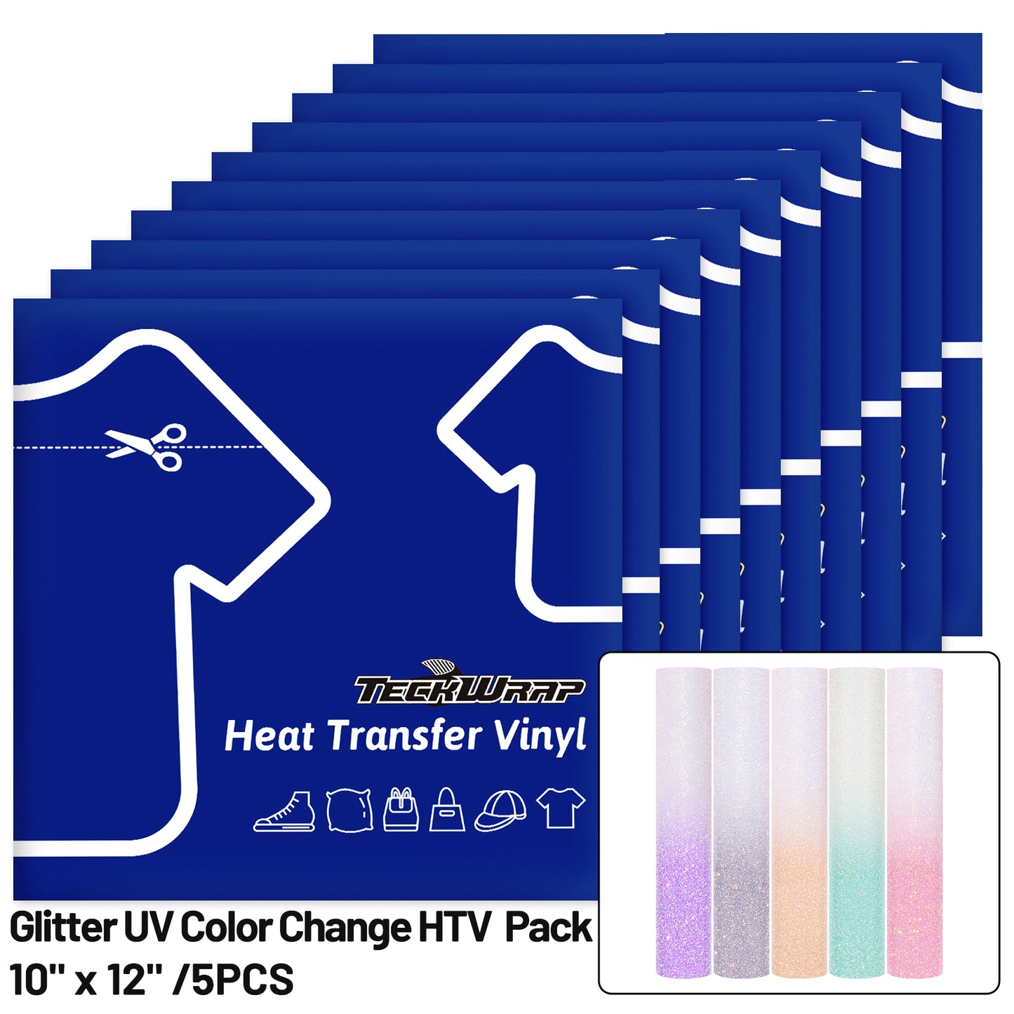 Glitter UV Color Change HTV Sheets Pack (5PCS)
