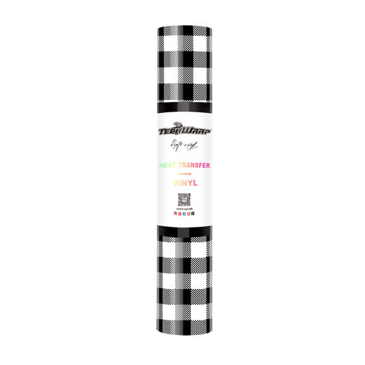 Buffalo Plaid Heat Transfer Vinyl 5ft Roll - US to US / White and Black - TeckwrapCraft