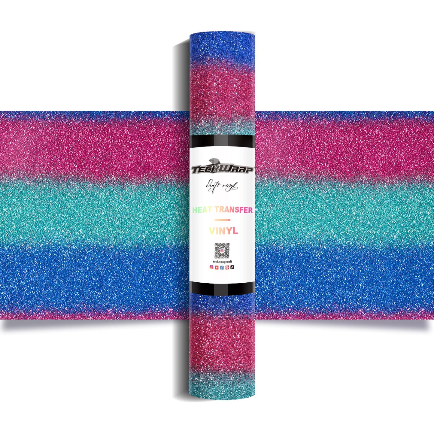 Ombré Glitter Heat Transfer Vinyl 5ft Roll - US to US / Rainbow Blue - TeckwrapCraft