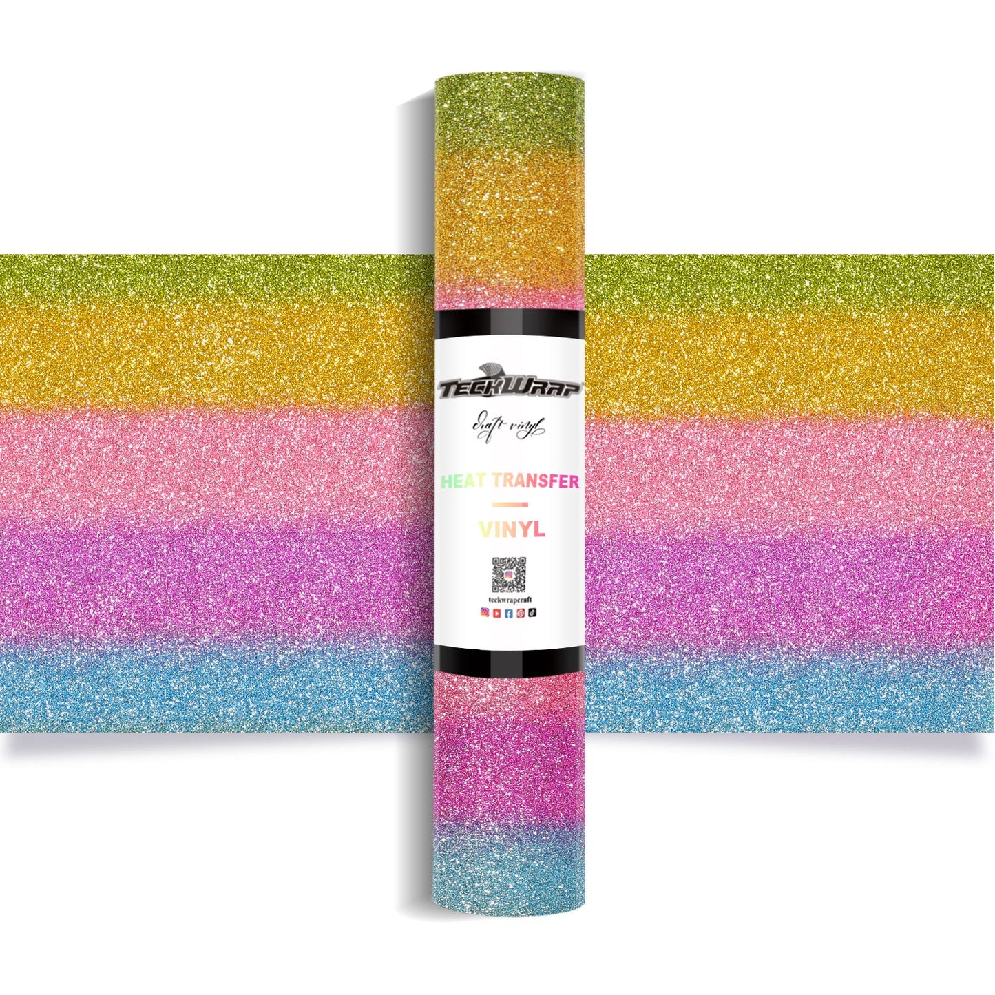 Ombré Glitter Heat Transfer Vinyl 5ft Roll - US to US / Rainbow Pink - TeckwrapCraft