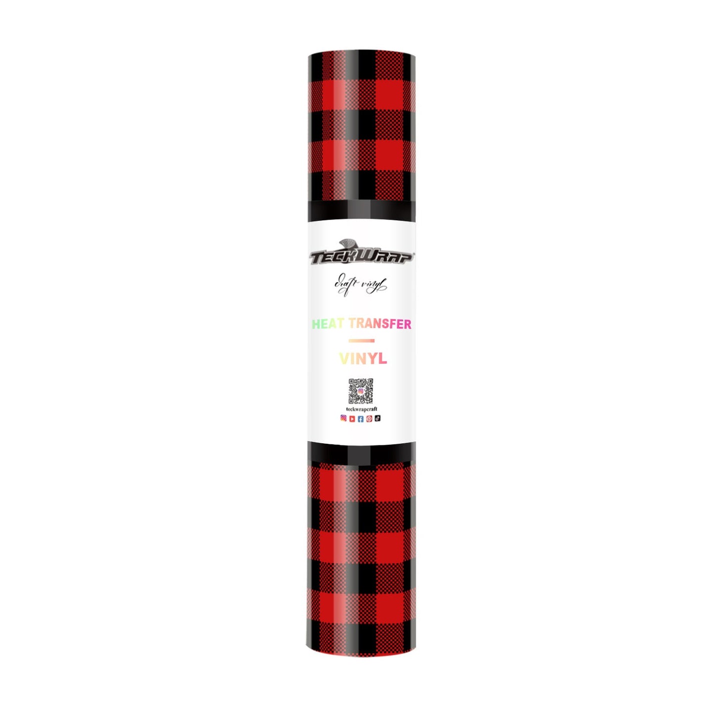 Buffalo Plaid Heat Transfer Vinyl 5ft Roll - US to US / Red and Black - TeckwrapCraft