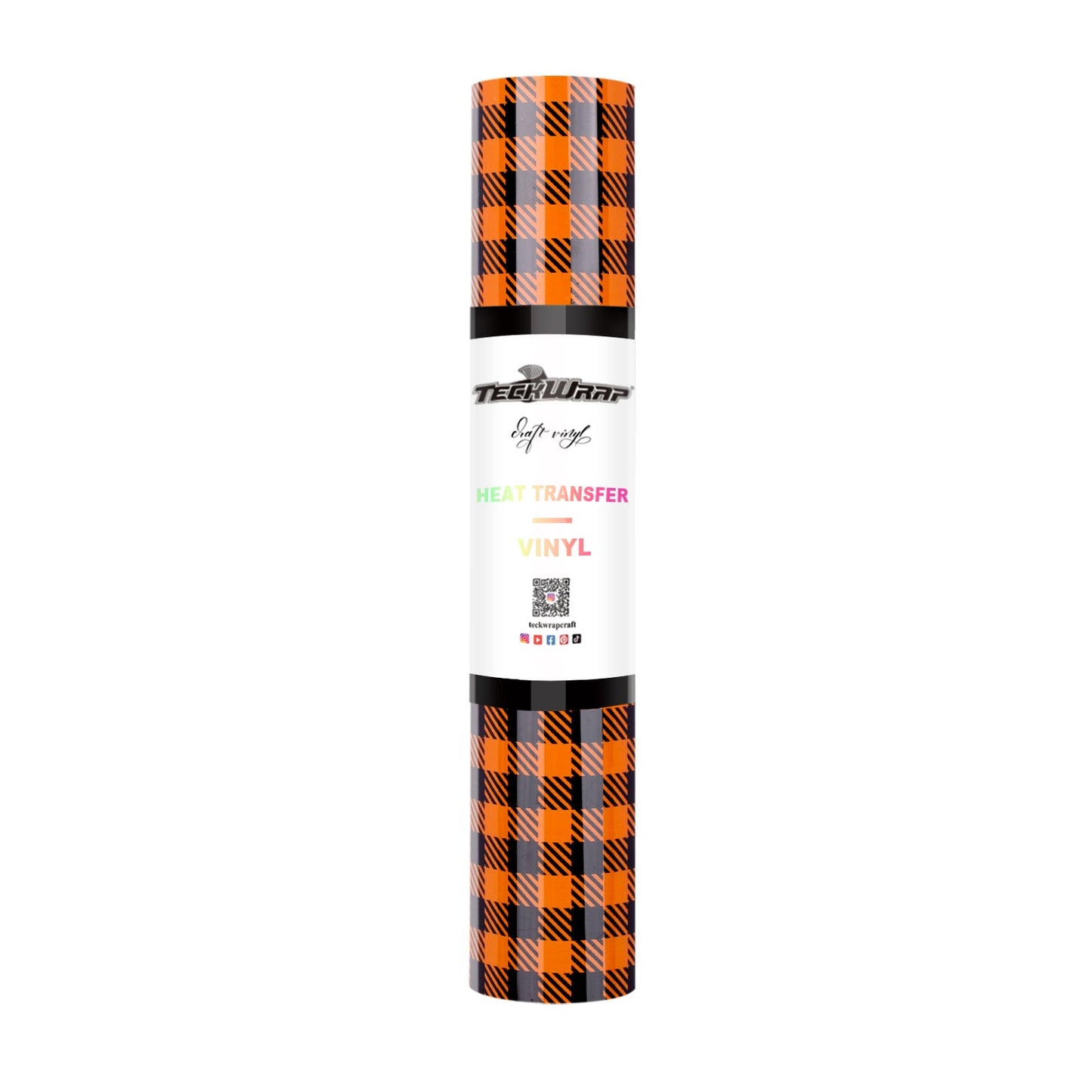 Buffalo Plaid Heat Transfer Vinyl 5ft Roll - US to US / Orange and Black - TeckwrapCraft