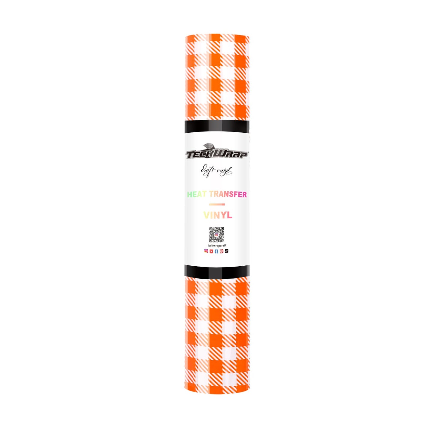 Buffalo Plaid Heat Transfer Vinyl 5ft Roll - US to US / Orange and White - TeckwrapCraft