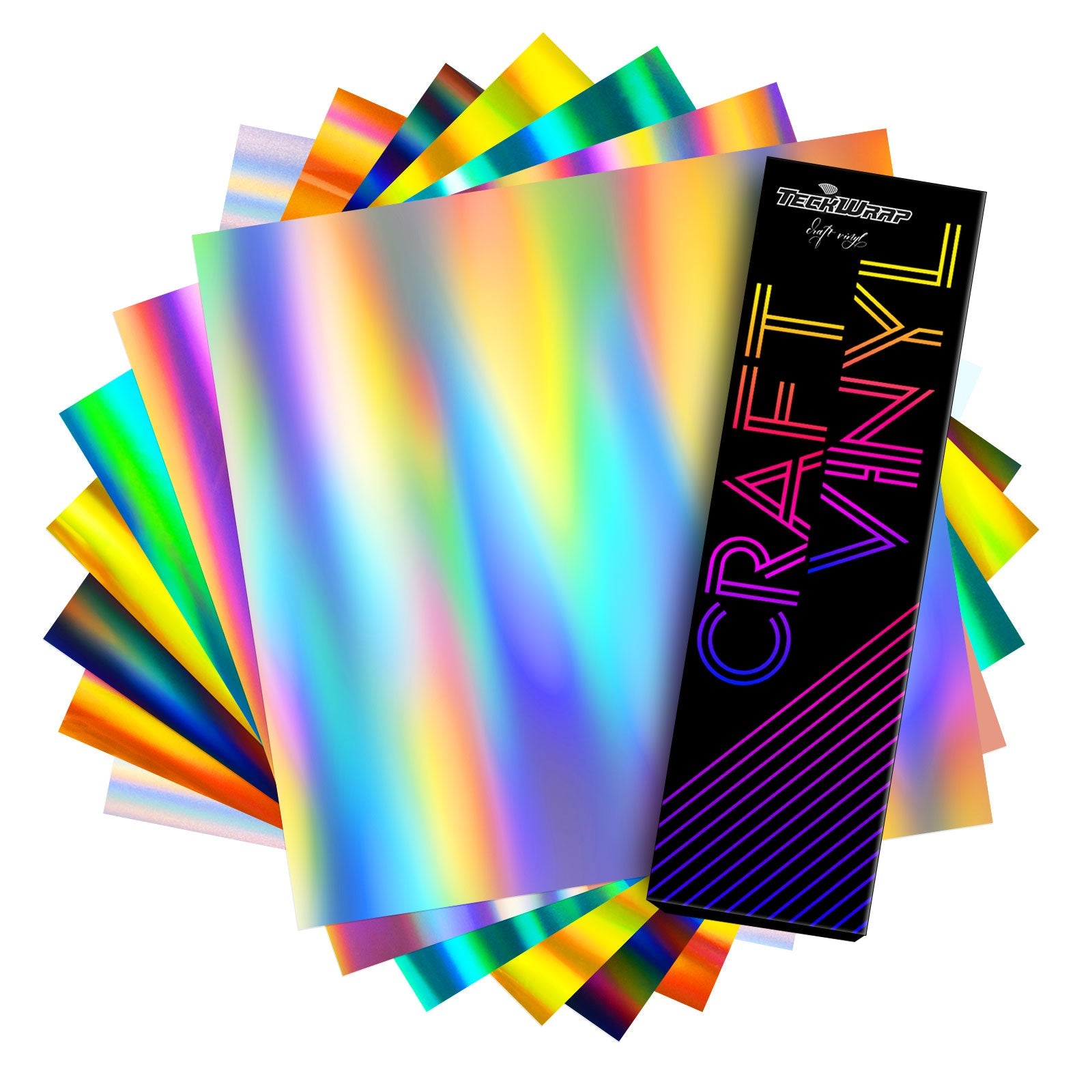 Holographic Glossy Rainbow Craft Vinyl Sheets Pack - US to US / Glossy Holographic Sheets Pack - TeckwrapCraft