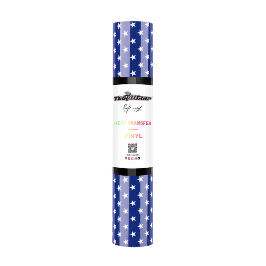 Patterned Heat Transfer Vinyl 5ft Roll - US to US / Blue and White Stars - TeckwrapCraft